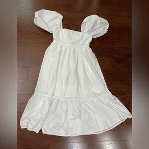 Minimalist Midi Dress Puff Sleeve Tiered White Romantic Milkmaid Medium Old Navy
